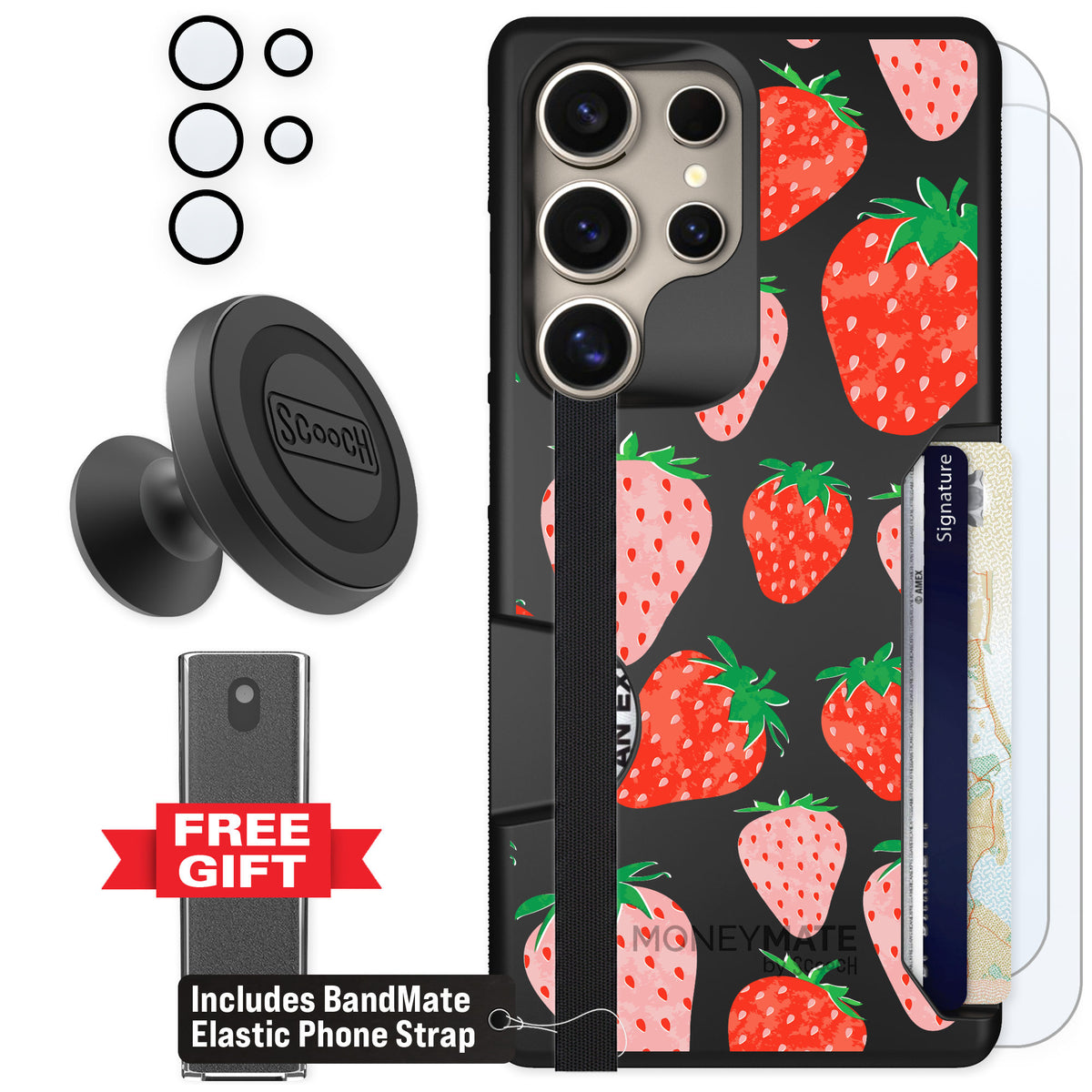 Scooch Moneymate Strawberry Fields for Galaxy S25 Ultra — Defender Bundle