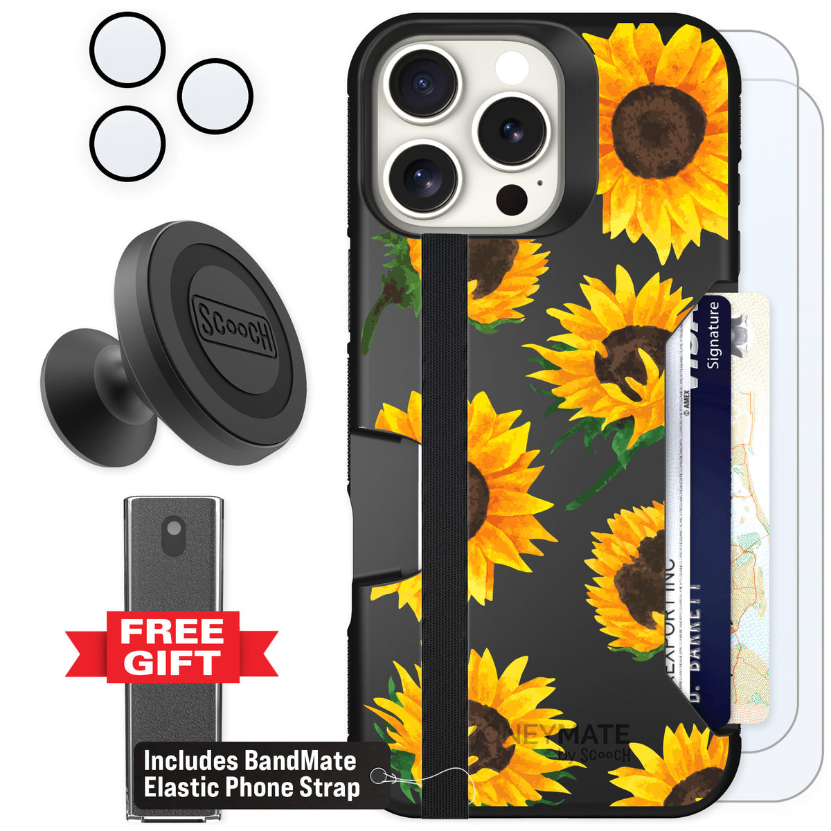 Scooch Moneymate Sunflower Frenzy for iPhone 16 Pro Max — Defender Bundle