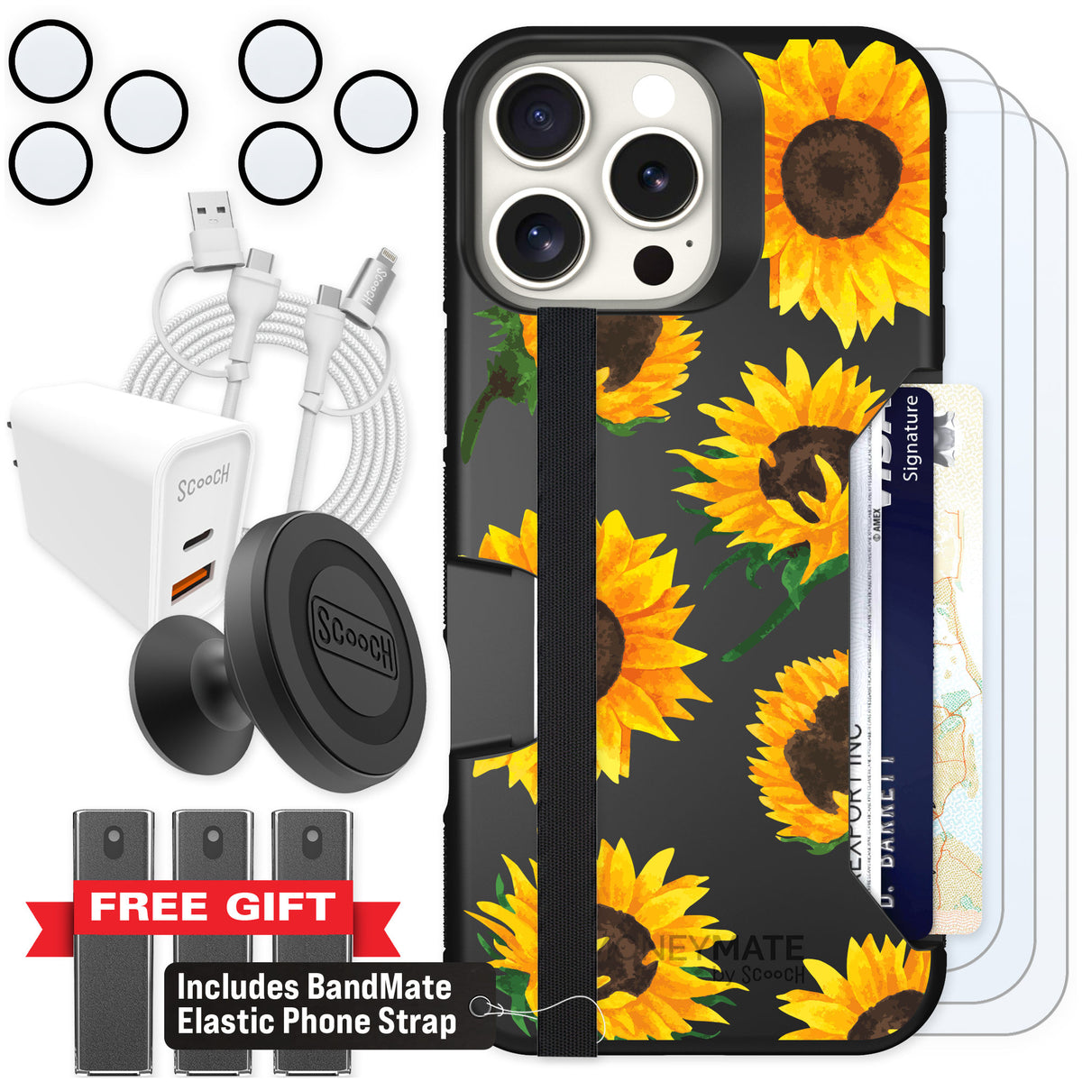 Scooch Moneymate Sunflower Frenzy for iPhone 16 Pro Max — Ultimate Bundle