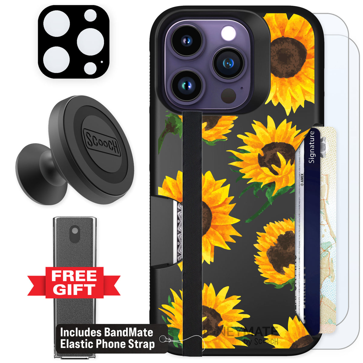 Scooch Moneymate Sunflower Frenzy for iPhone 14 Pro — Defender Bundle