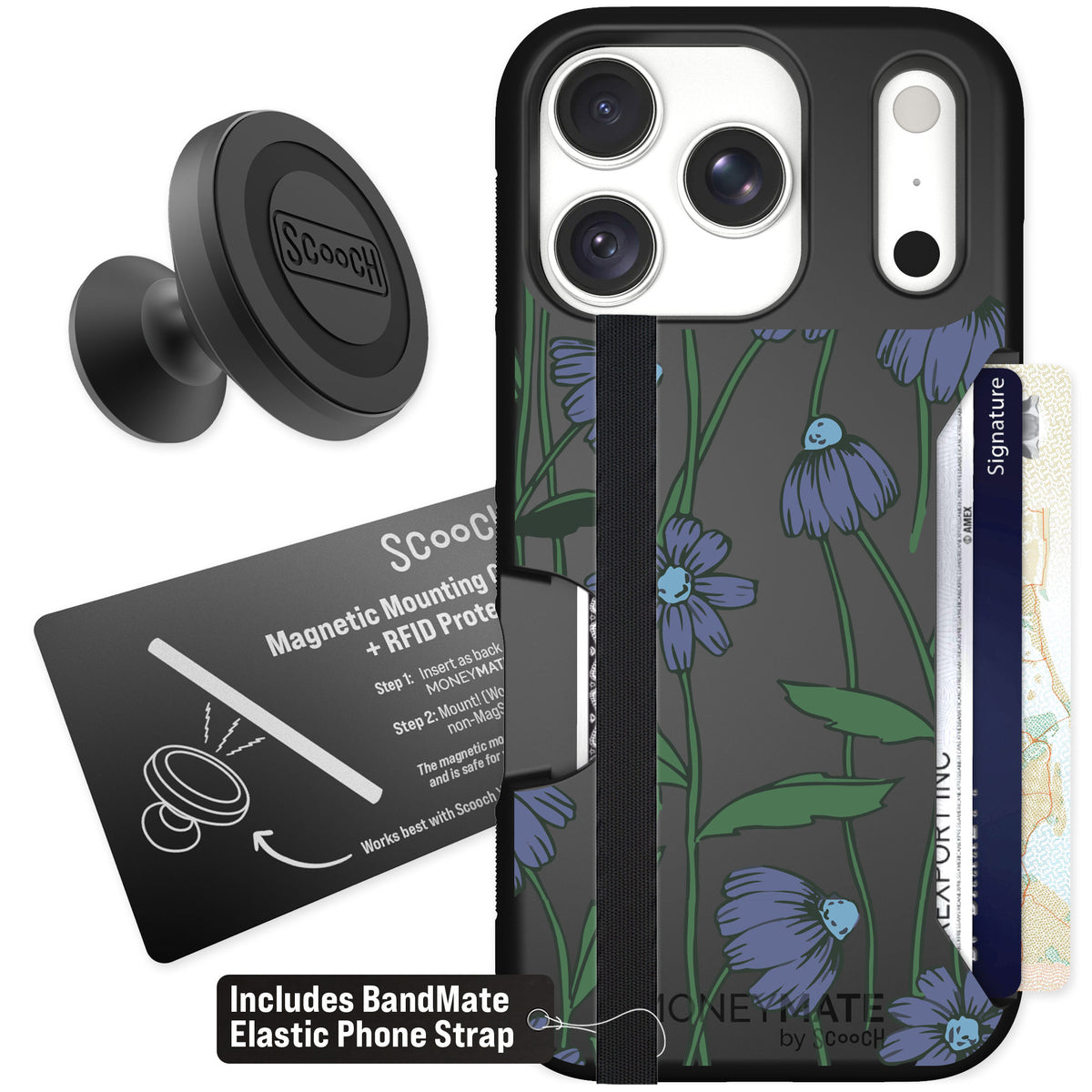 Scooch Moneymate Violet Daisy for iPhone 18 Pro — Starter Bundle