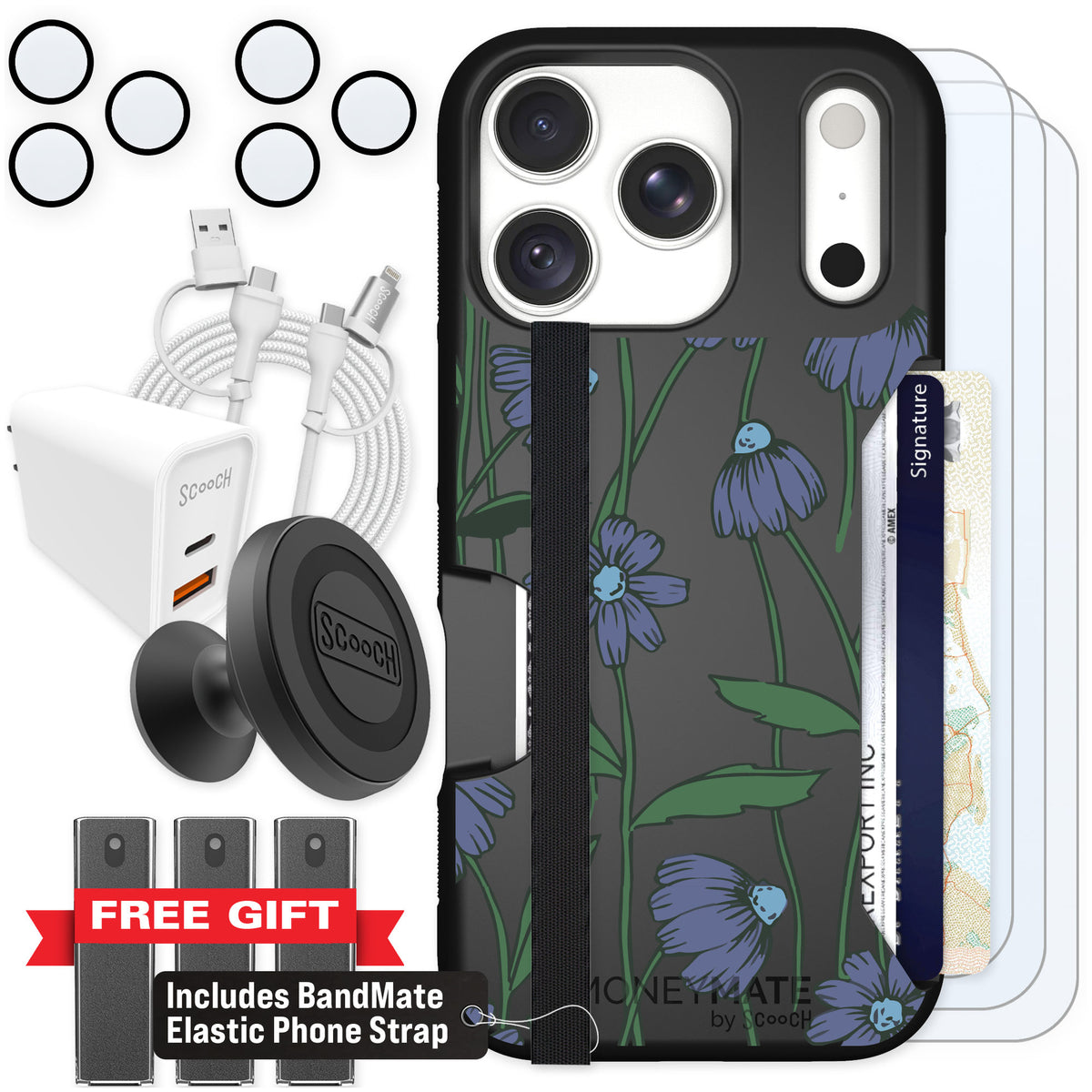 Scooch Moneymate Violet Daisy for iPhone 18 Pro — Ultimate Bundle