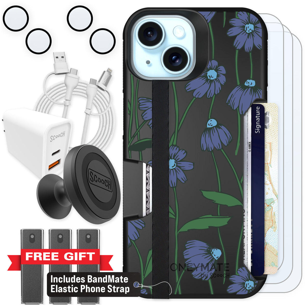 Scooch Moneymate Violet Daisy for iPhone 15 — Ultimate Bundle