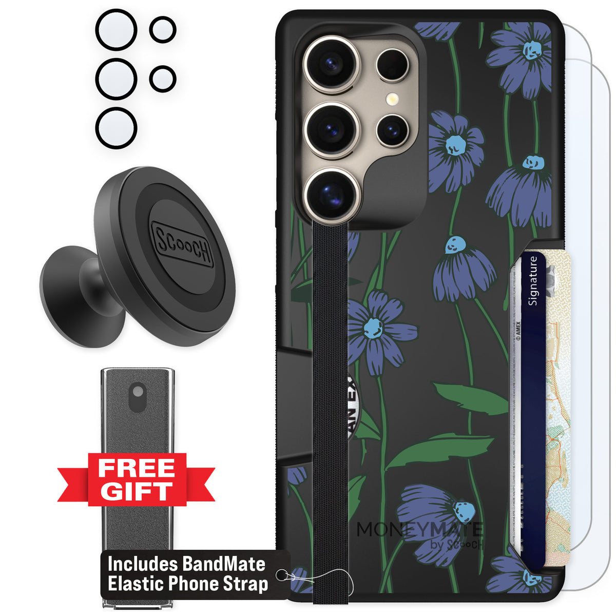 Scooch Moneymate Violet Daisy for Galaxy S25 Ultra — Defender Bundle