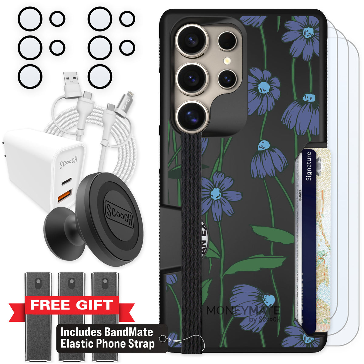 Scooch Moneymate Violet Daisy for Galaxy S25 Ultra — Ultimate Bundle