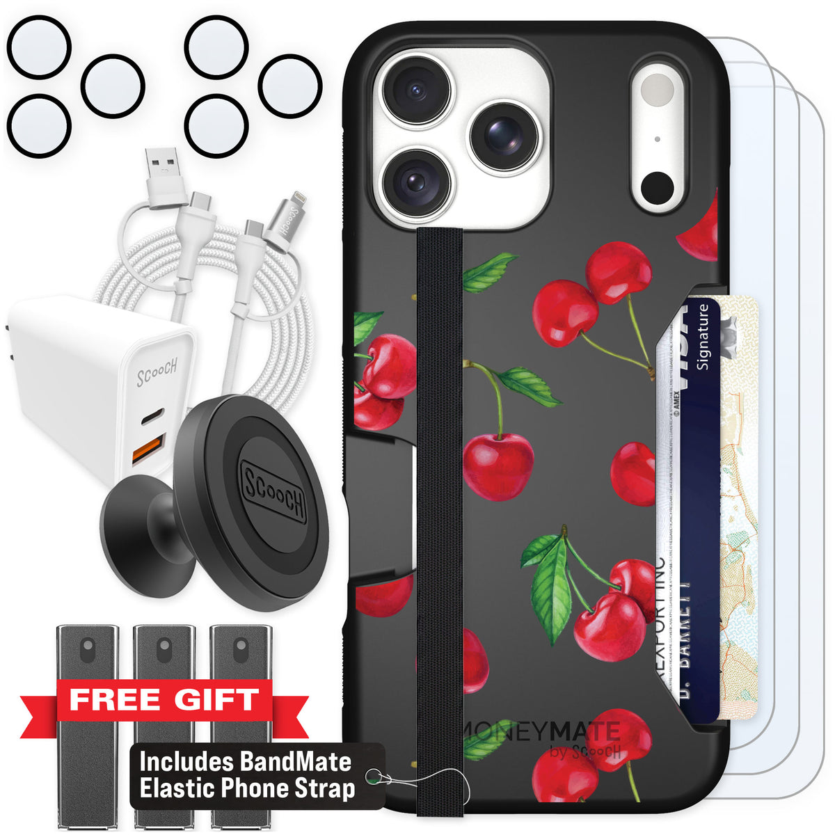 Scooch Moneymate Very Cherry for iPhone 18 Pro Max — Ultimate Bundle