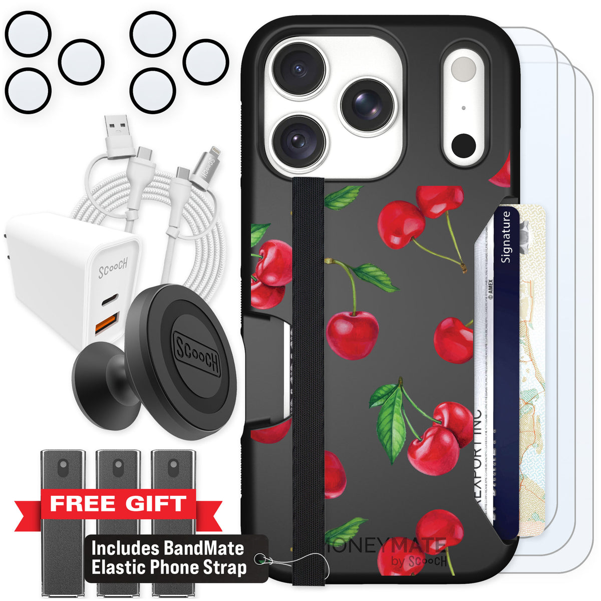 Scooch Moneymate Very Cherry for iPhone 18 Pro — Ultimate Bundle