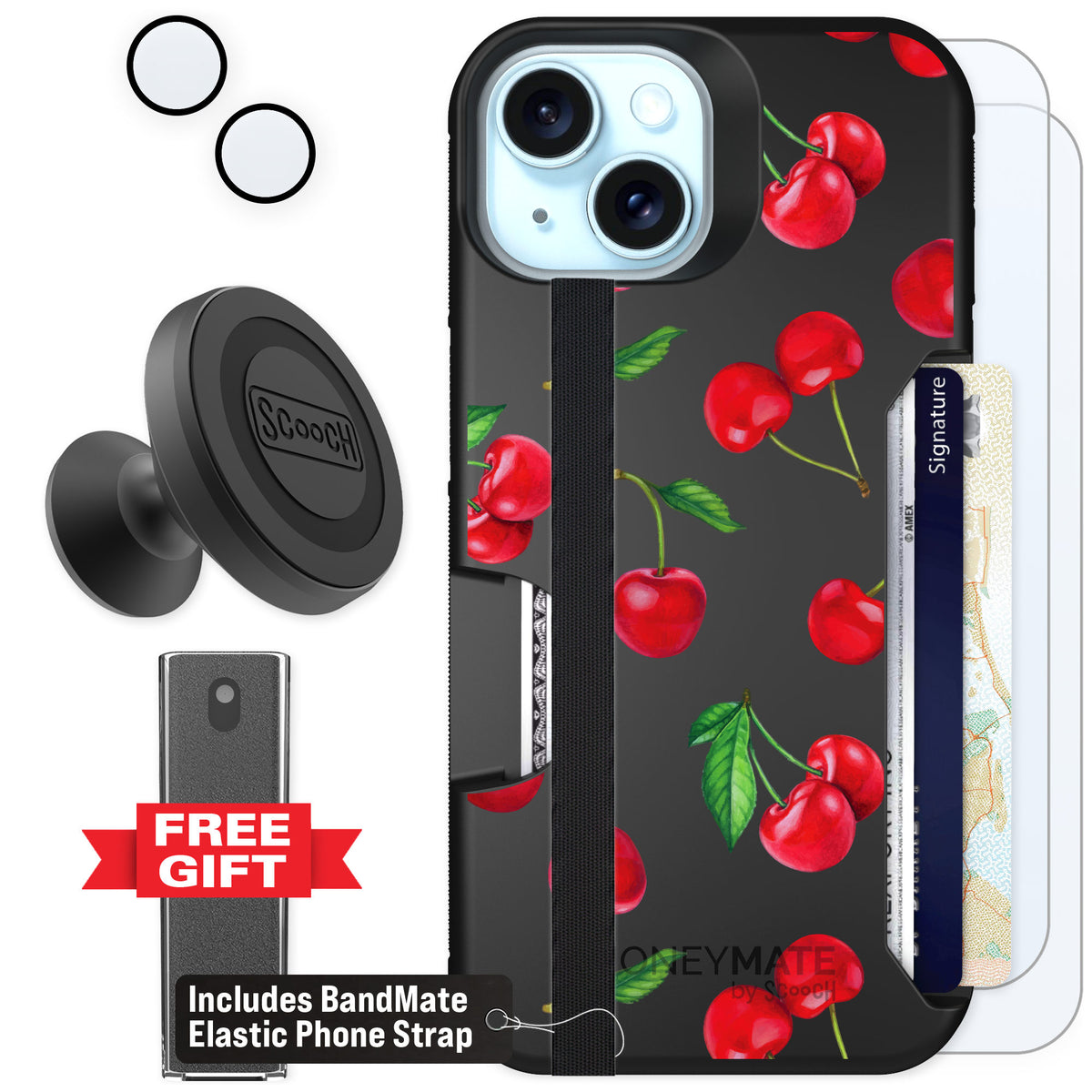 Scooch Moneymate Very Cherry for iPhone 15 — Defender Bundle