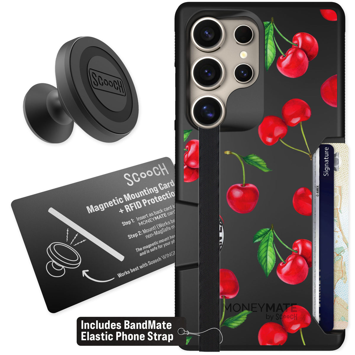 Scooch Moneymate Very Cherry for Galaxy S25 Ultra — Starter Bundle