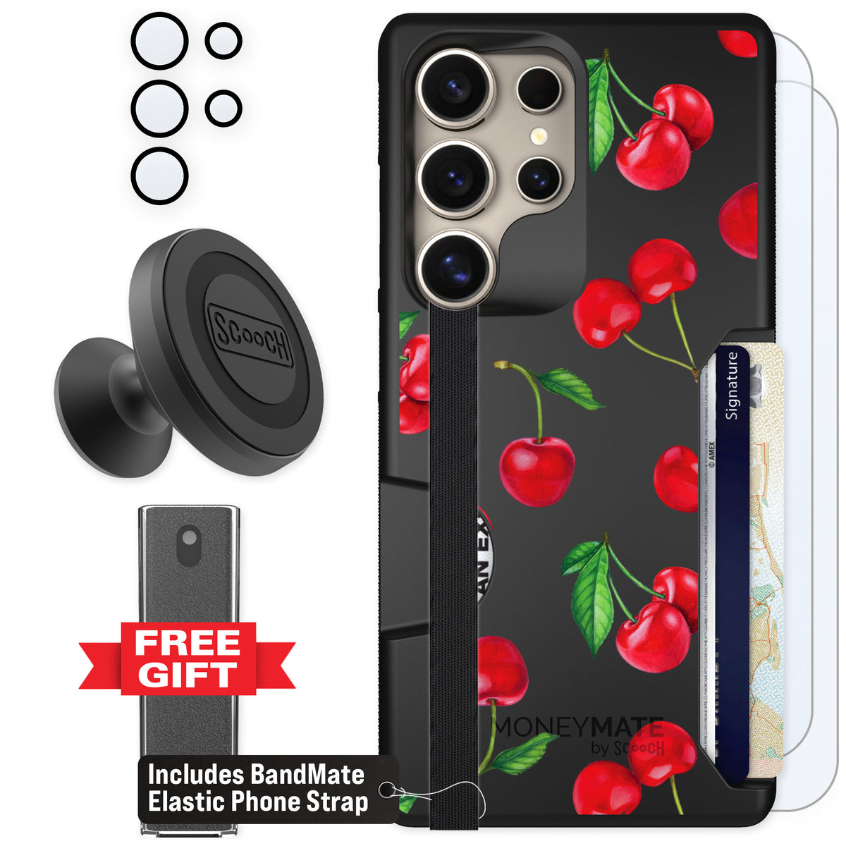 Scooch Moneymate Very Cherry for Galaxy S25 Ultra — Defender Bundle