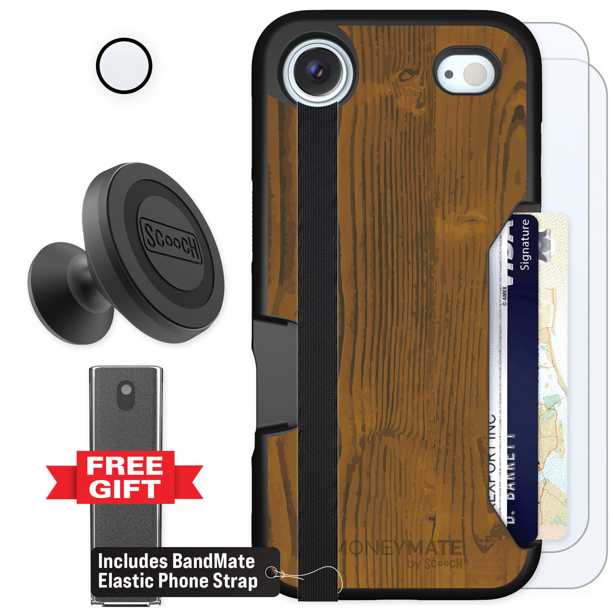 Scooch Moneymate Wood Grain for iPhone Air — Defender Bundle