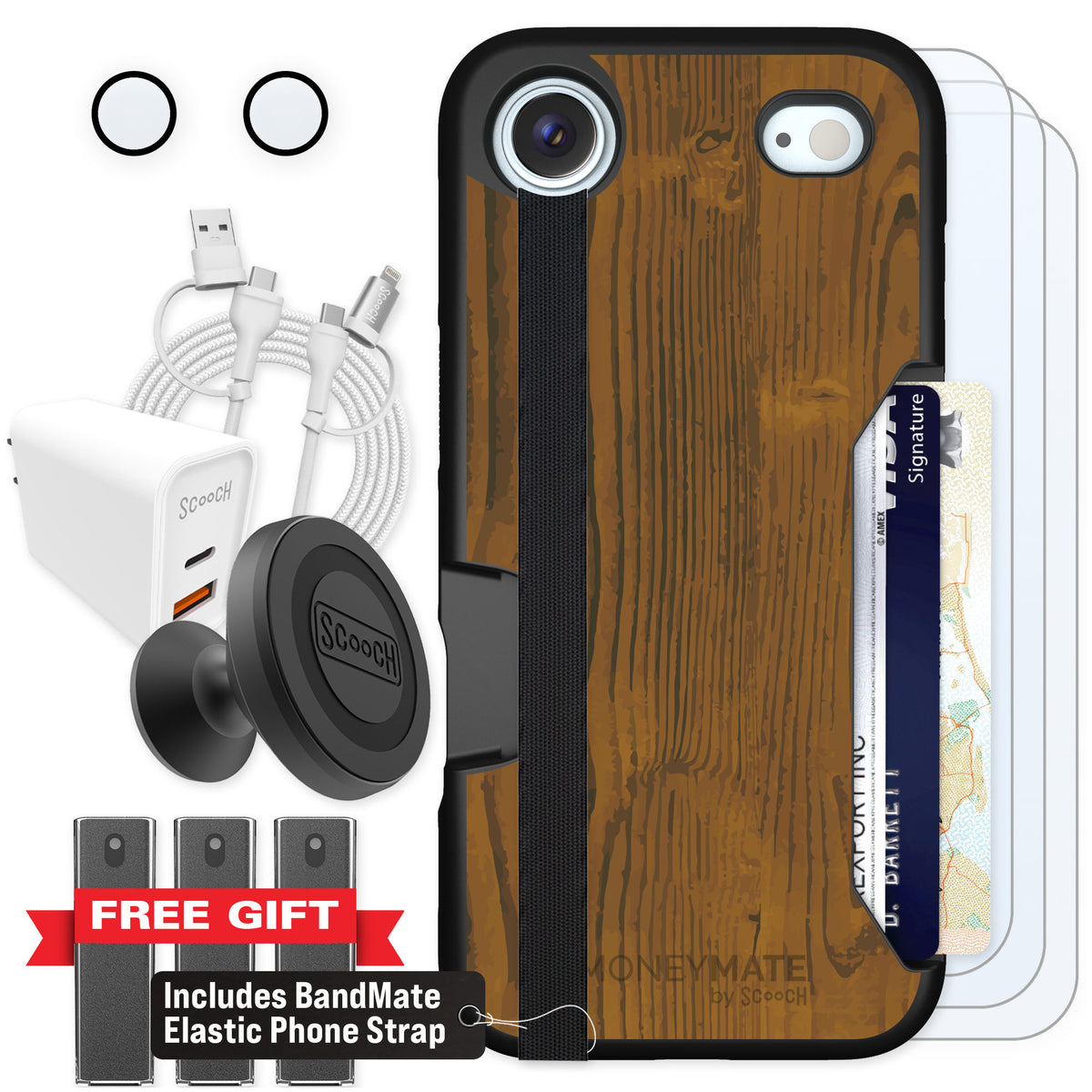 Scooch Moneymate Wood Grain for iPhone Air — Ultimate Bundle