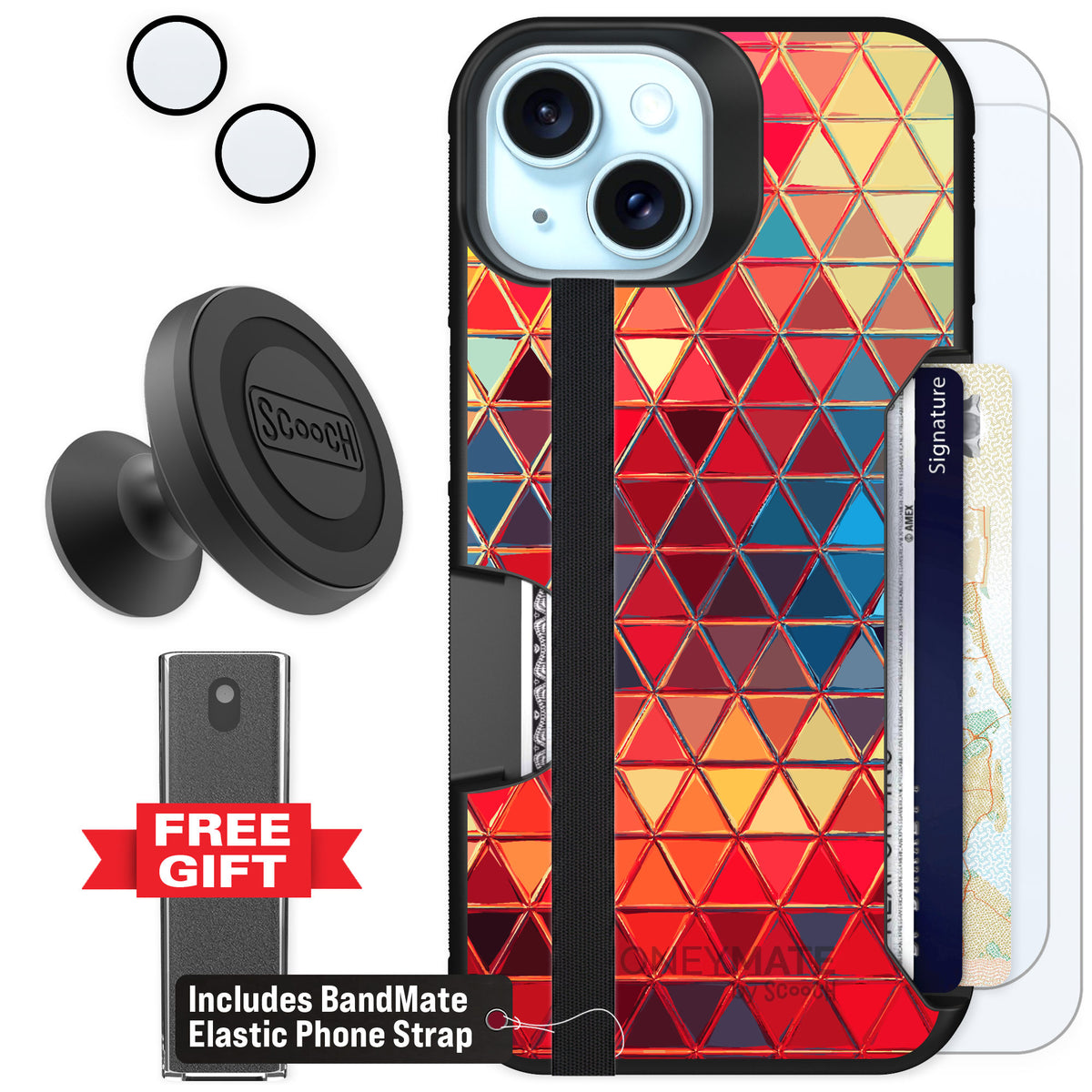 Scooch Moneymate Festive Glass for iPhone 15 β Defender Bundle