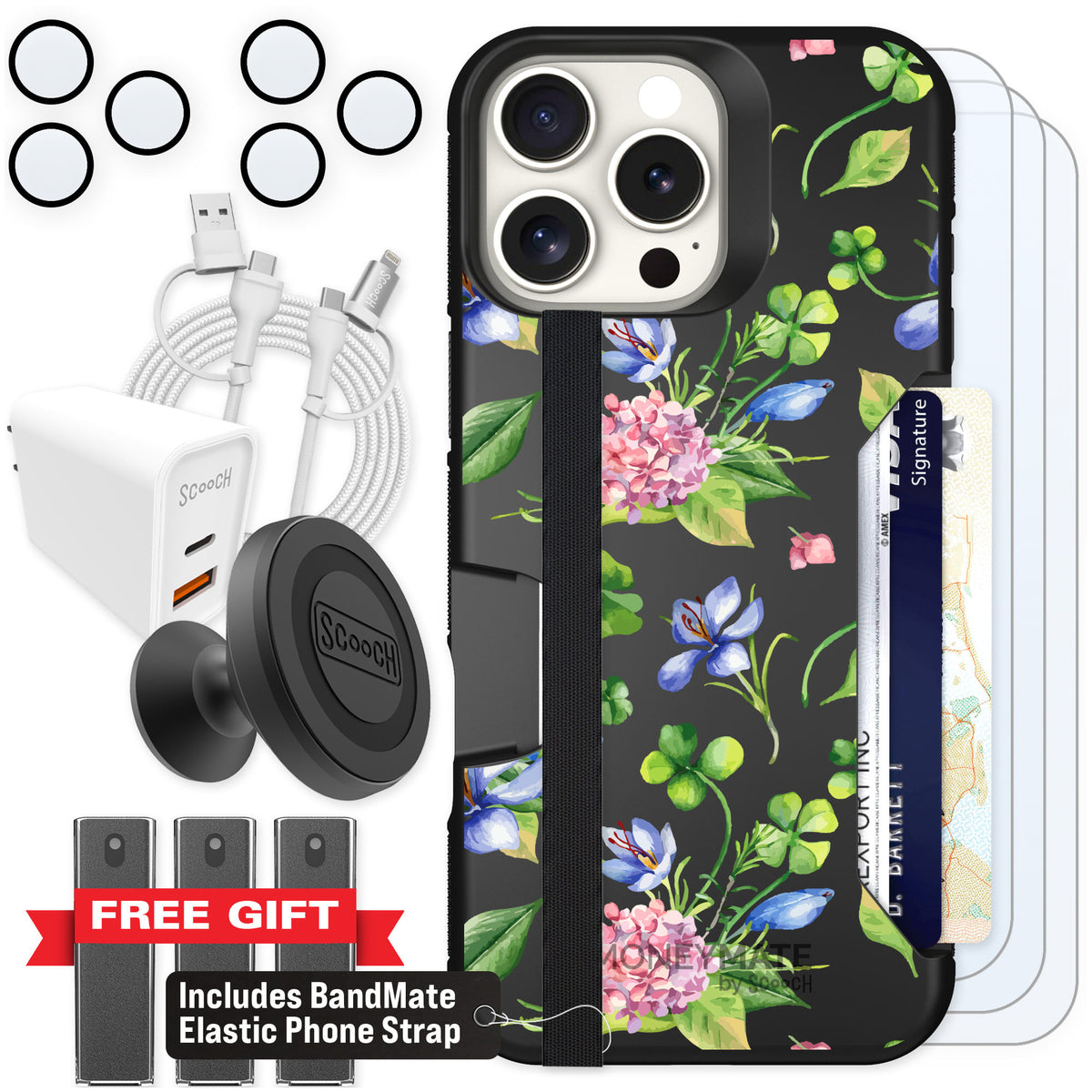 Scooch Moneymate Lucky Hydrangea for iPhone 16 Pro Max β Ultimate Bundle