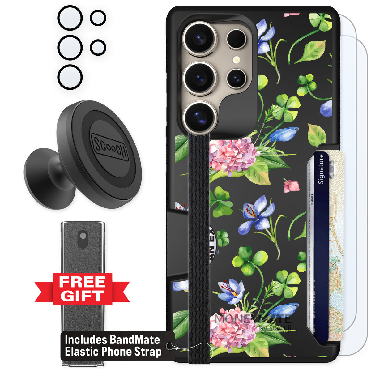 Scooch Moneymate Lucky Hydrangea for Galaxy S25 Ultra β Defender Bundle