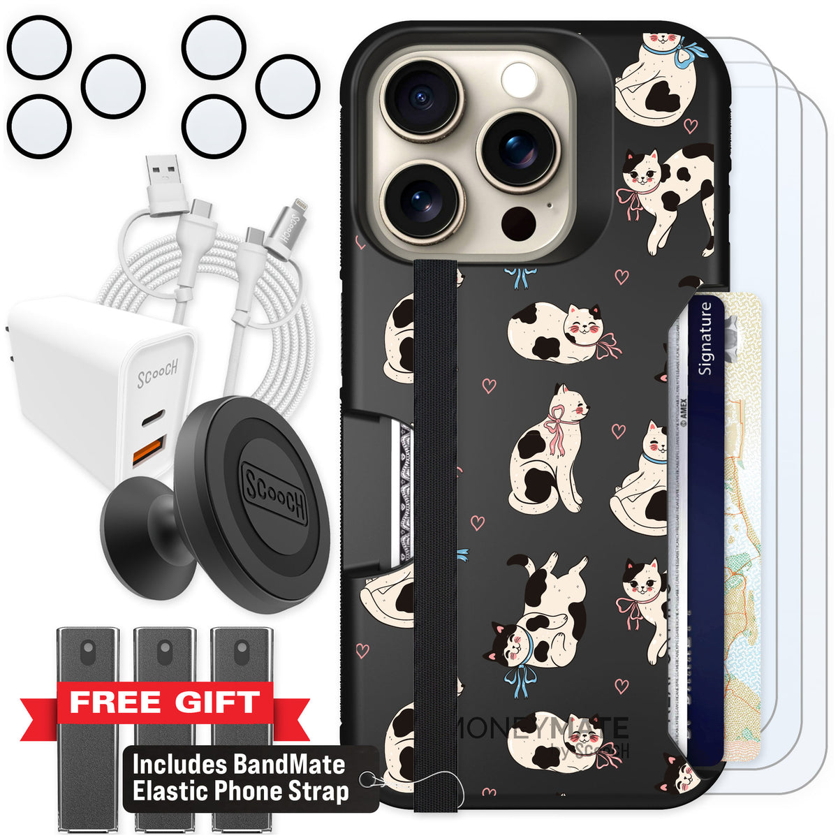 Scooch Moneymate Bow Kitties for iPhone 15 Pro β Ultimate Bundle