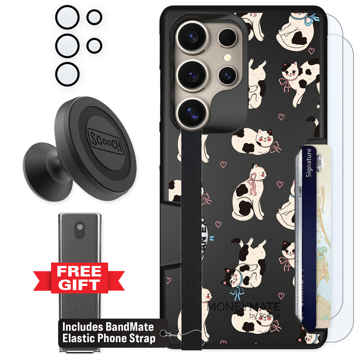 Scooch Moneymate Bow Kitties for Galaxy S25 Ultra β Defender Bundle
