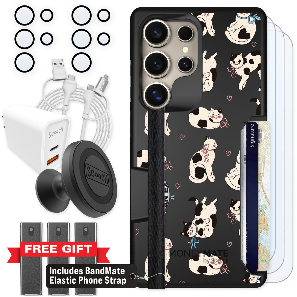 Scooch Moneymate Bow Kitties for Galaxy S25 Ultra β Ultimate Bundle