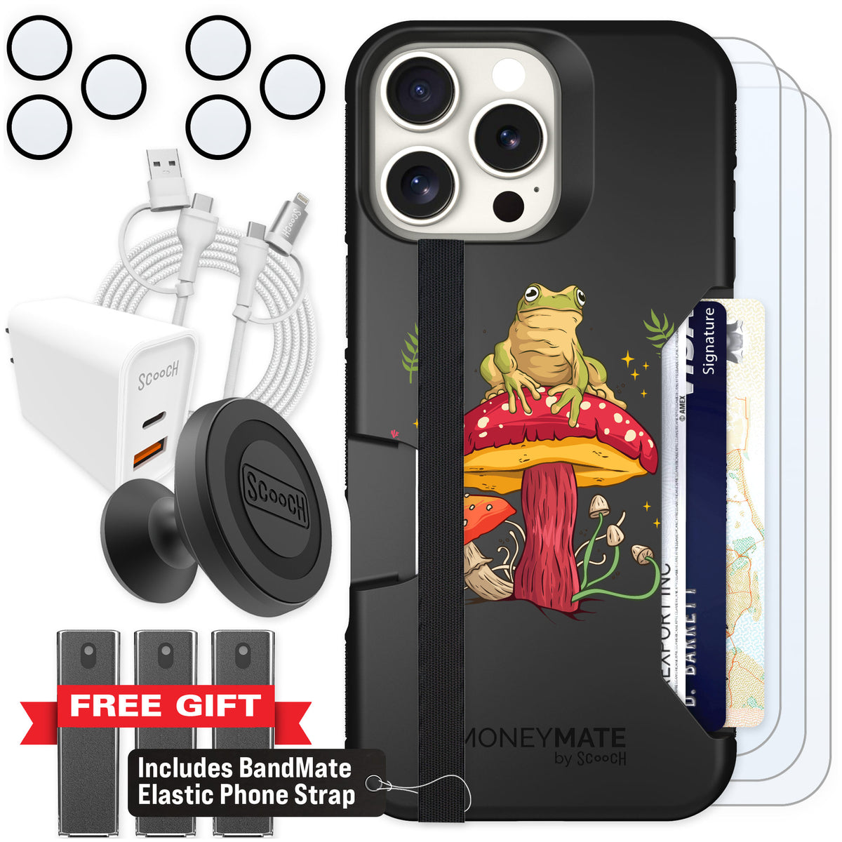 Scooch Moneymate Toadstool Frog for iPhone 16 Pro Max β Ultimate Bundle
