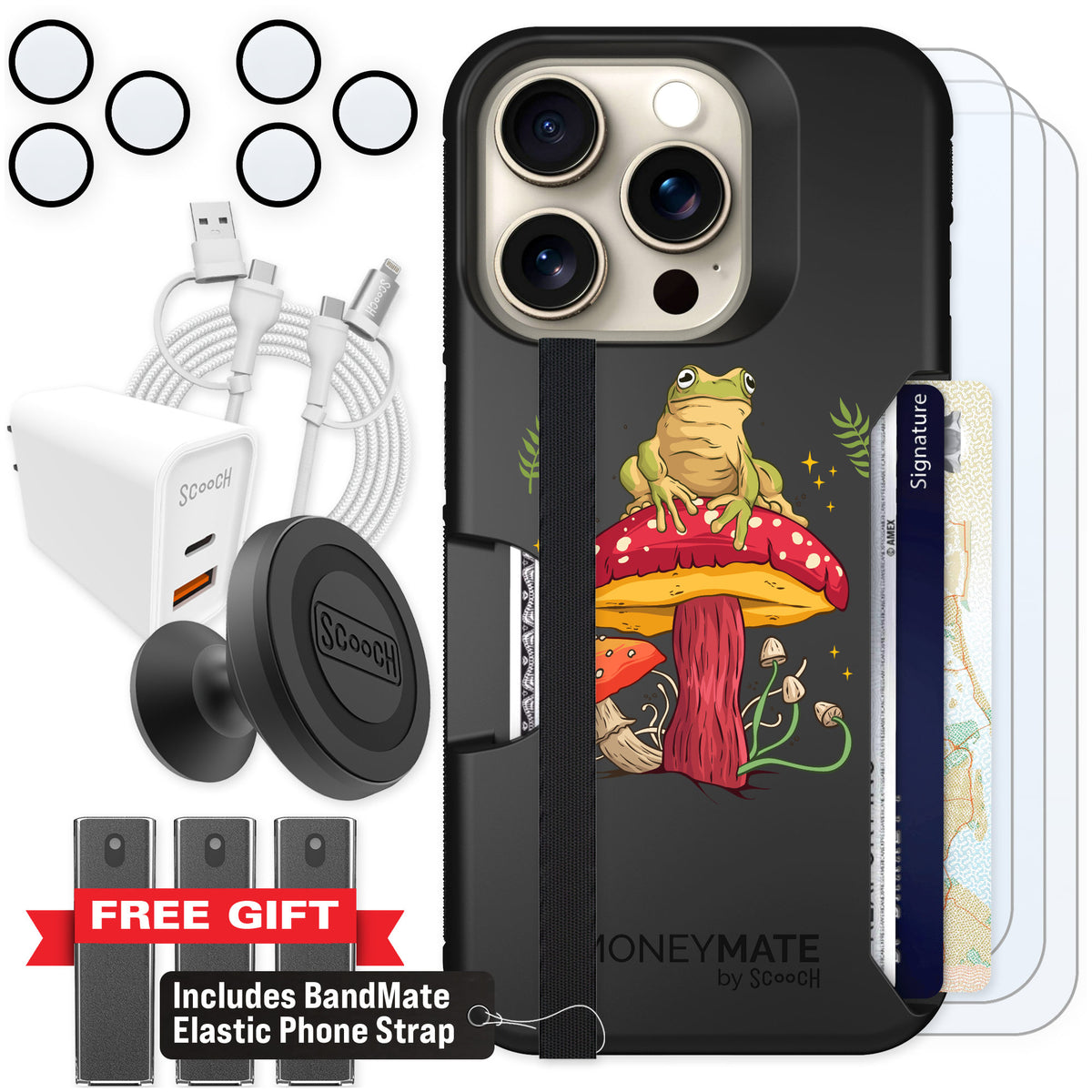 Scooch Moneymate Toadstool Frog for iPhone 15 Pro β Ultimate Bundle