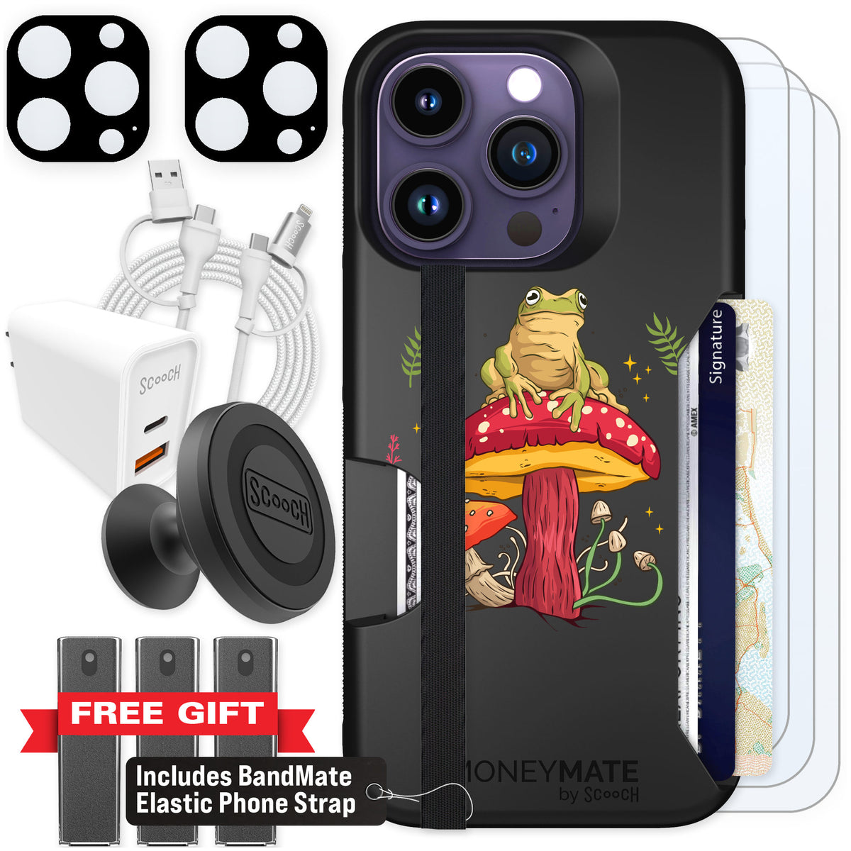 Scooch Moneymate Toadstool Frog for iPhone 14 Pro β Ultimate Bundle