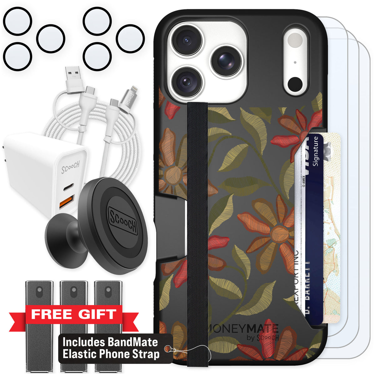 Scooch Moneymate Floral Tapestry for iPhone 18 Pro Max β Ultimate Bundle