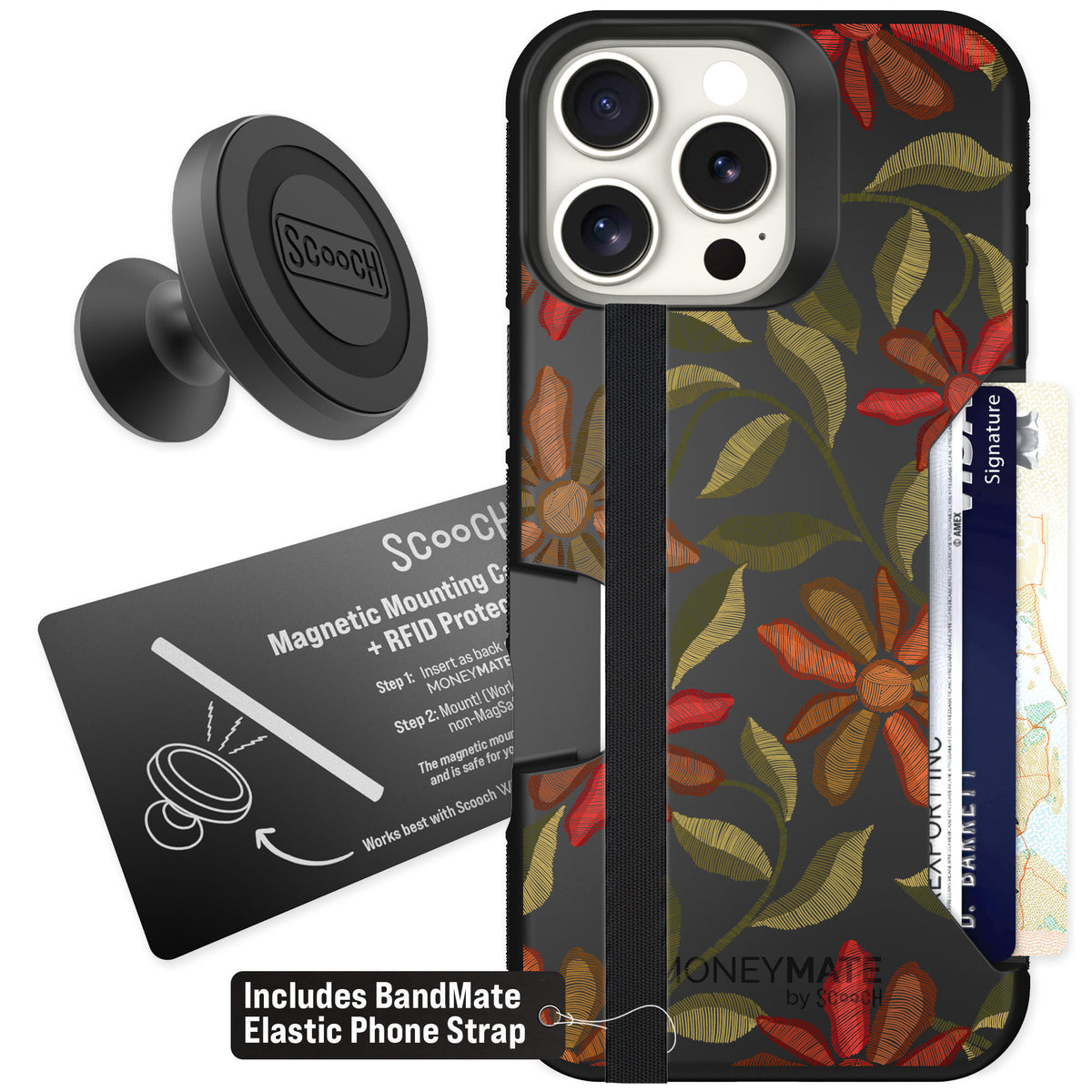 Scooch Moneymate Floral Tapestry for iPhone 16 Pro Max β Starter Bundle