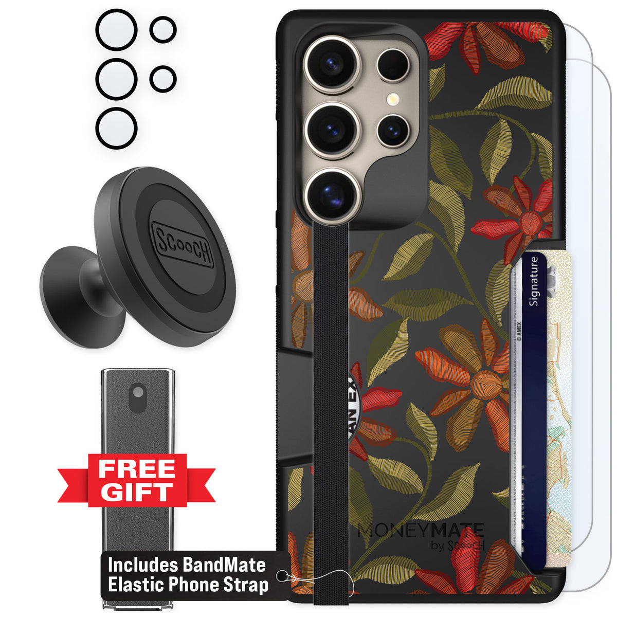 Scooch Moneymate Floral Tapestry for Galaxy S25 Ultra β Defender Bundle
