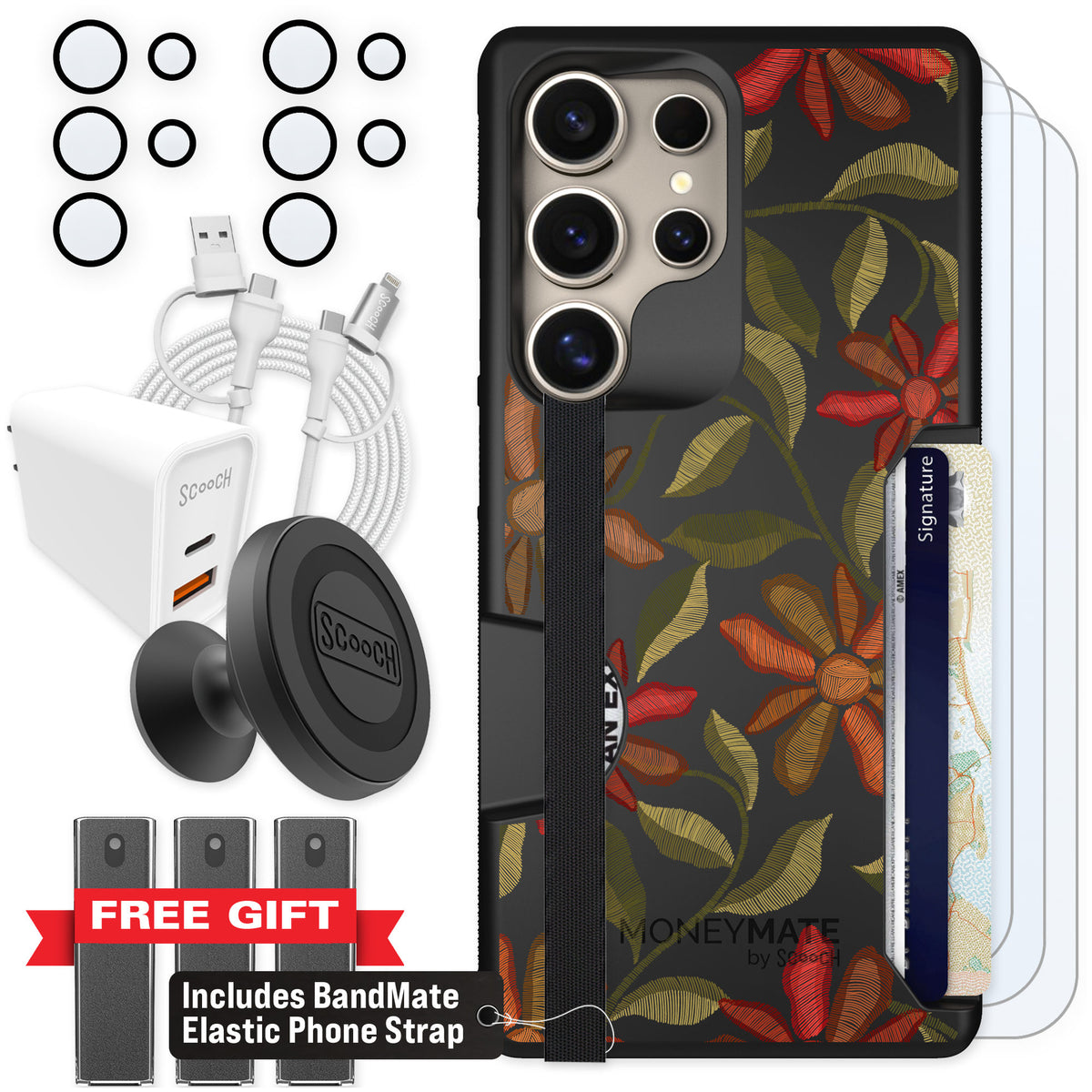Scooch Moneymate Floral Tapestry for Galaxy S25 Ultra β Ultimate Bundle