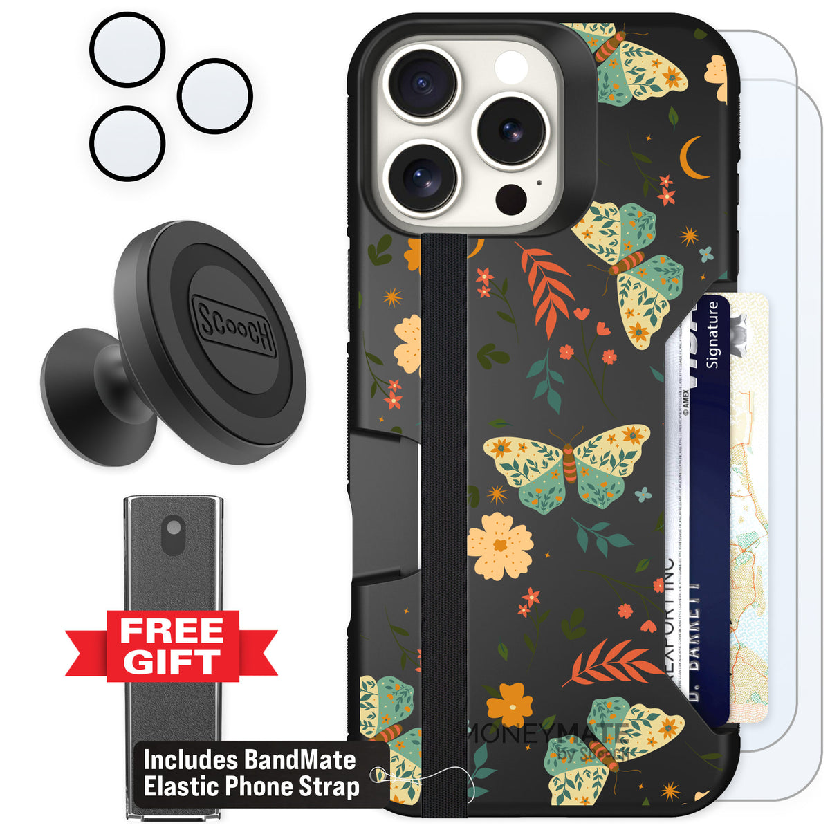 Scooch Moneymate Boho Nights for iPhone 16 Pro Max β Defender Bundle