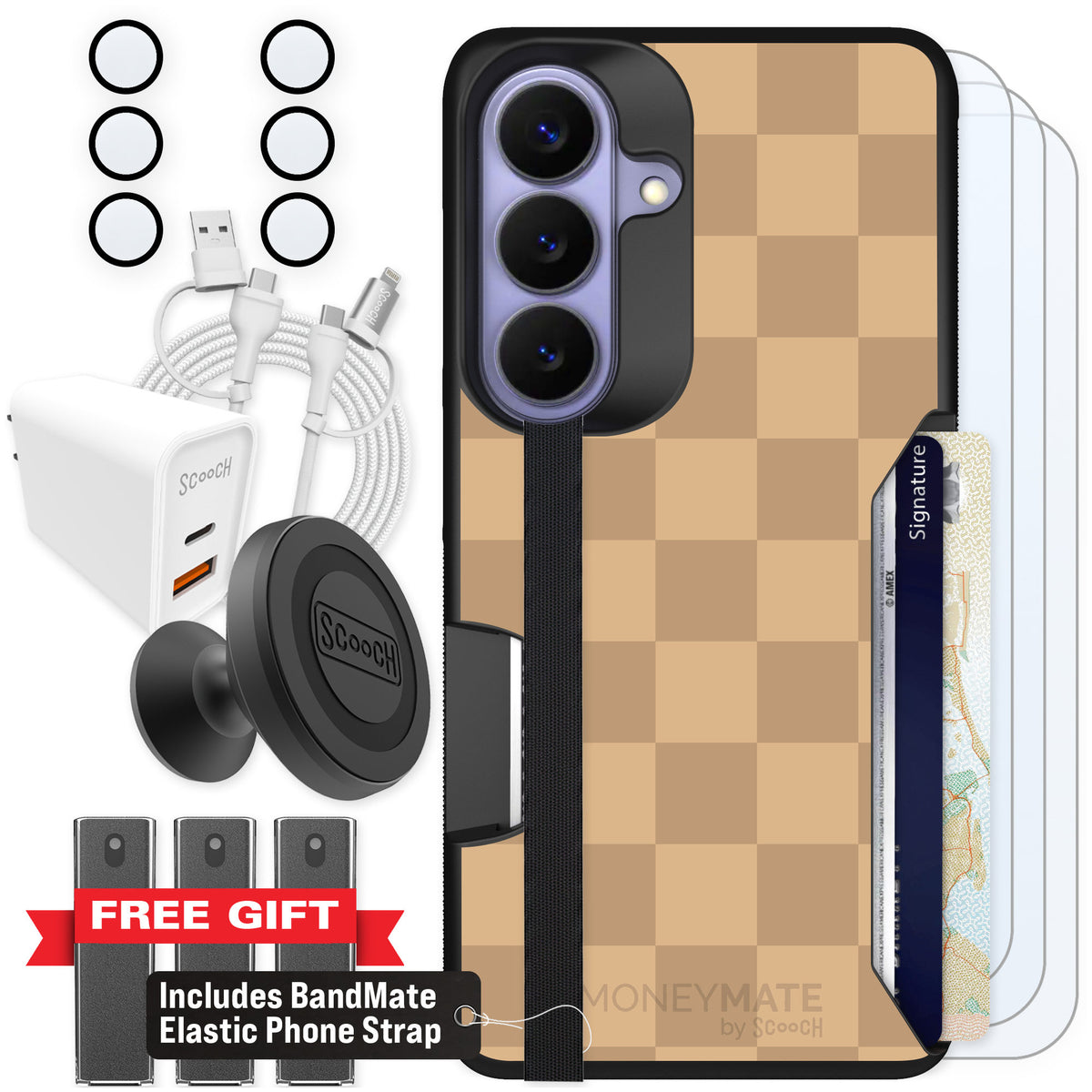 Scooch Moneymate Checkered Beige for Galaxy S26 β Ultimate Bundle