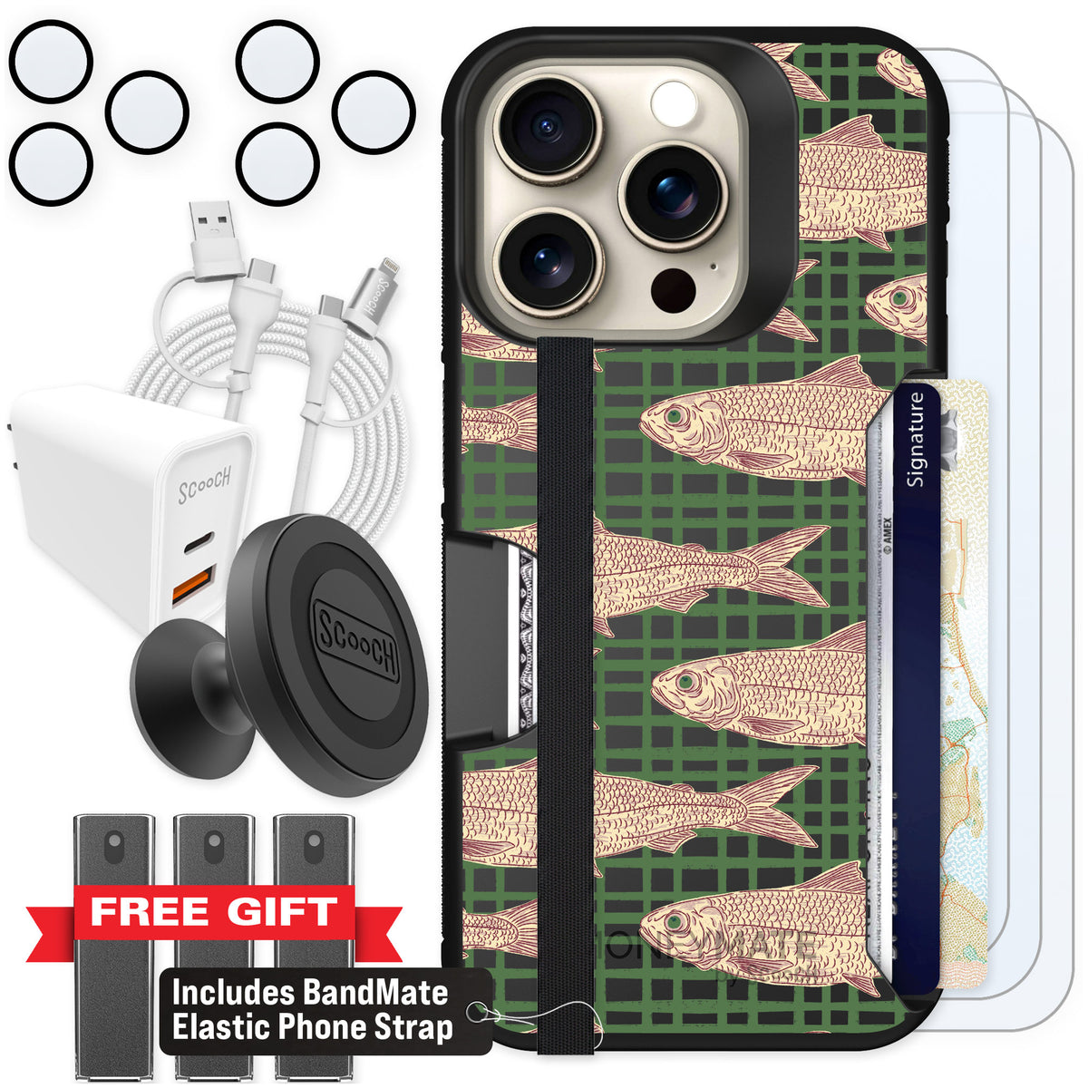 Scooch Moneymate Fresh Catch for iPhone 15 Pro β Ultimate Bundle