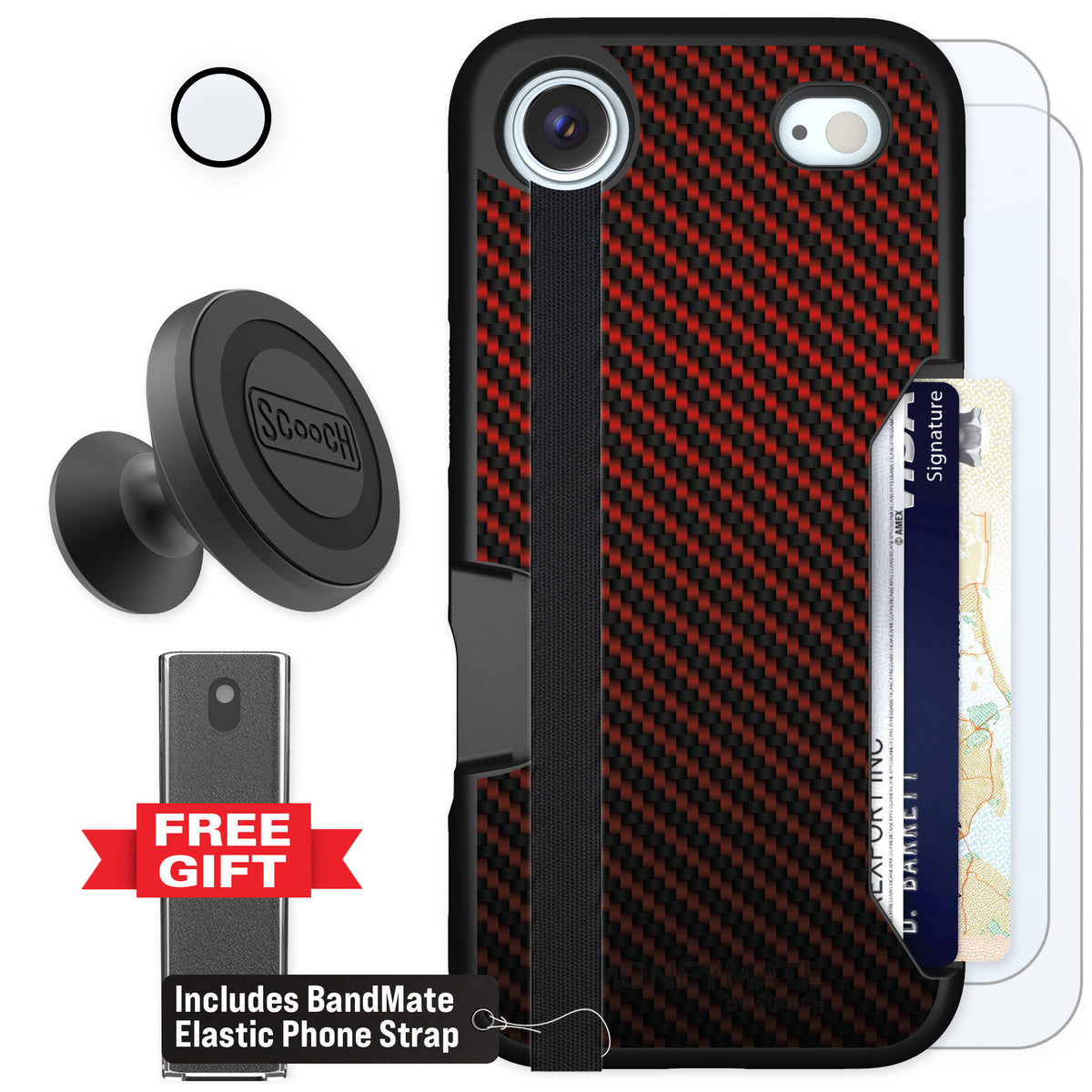Scooch Moneymate Red Carbon Fiber for iPhone Air β Defender Bundle