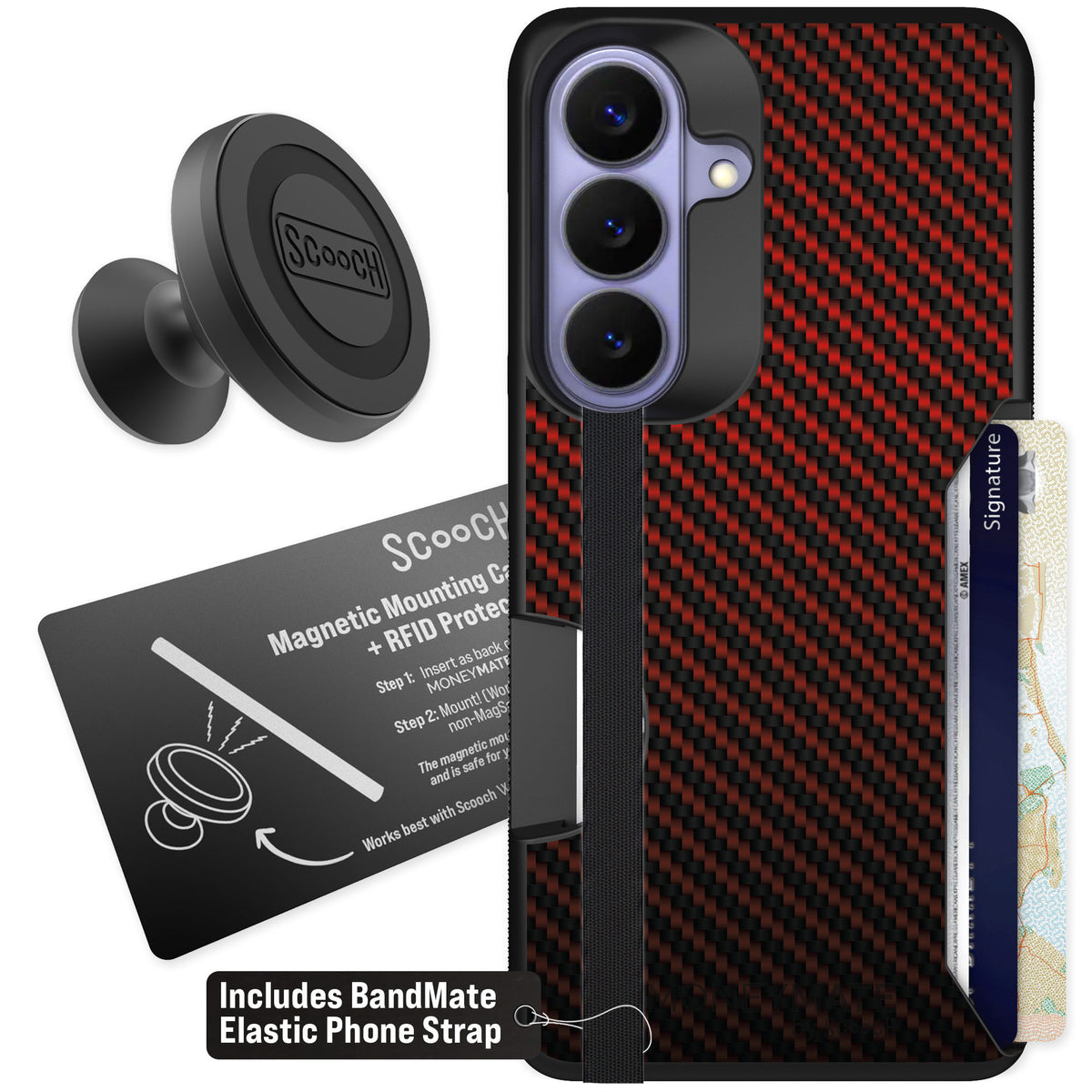 Scooch Moneymate Red Carbon Fiber for Galaxy S26 β Starter Bundle