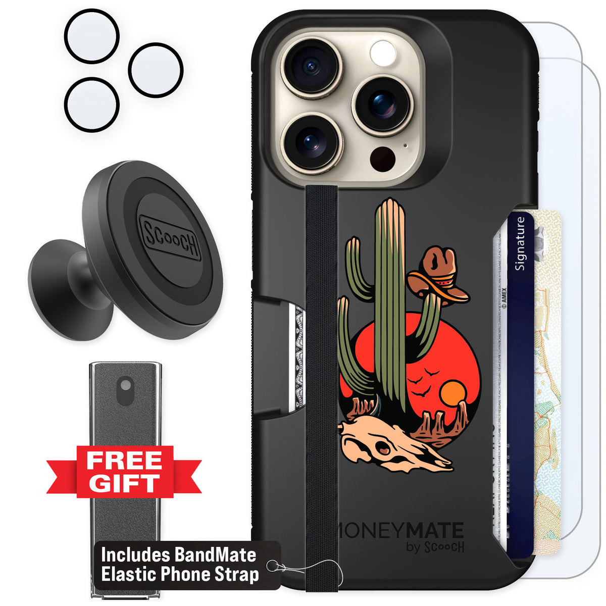 Scooch Moneymate Cactus Flash for iPhone 15 Pro β Defender Bundle