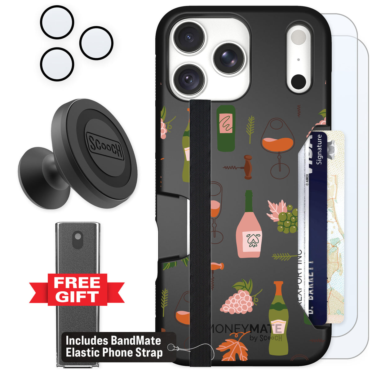 Scooch Moneymate Vino Vibes for iPhone 18 Pro Max β Defender Bundle