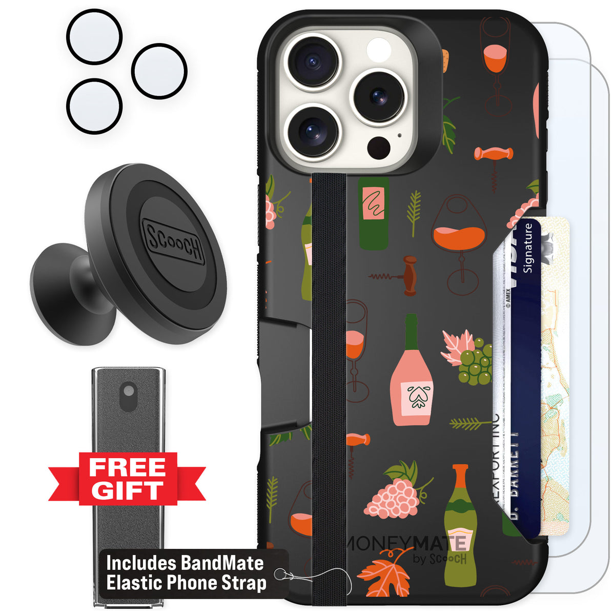 Scooch Moneymate Vino Vibes for iPhone 16 Pro Max β Defender Bundle