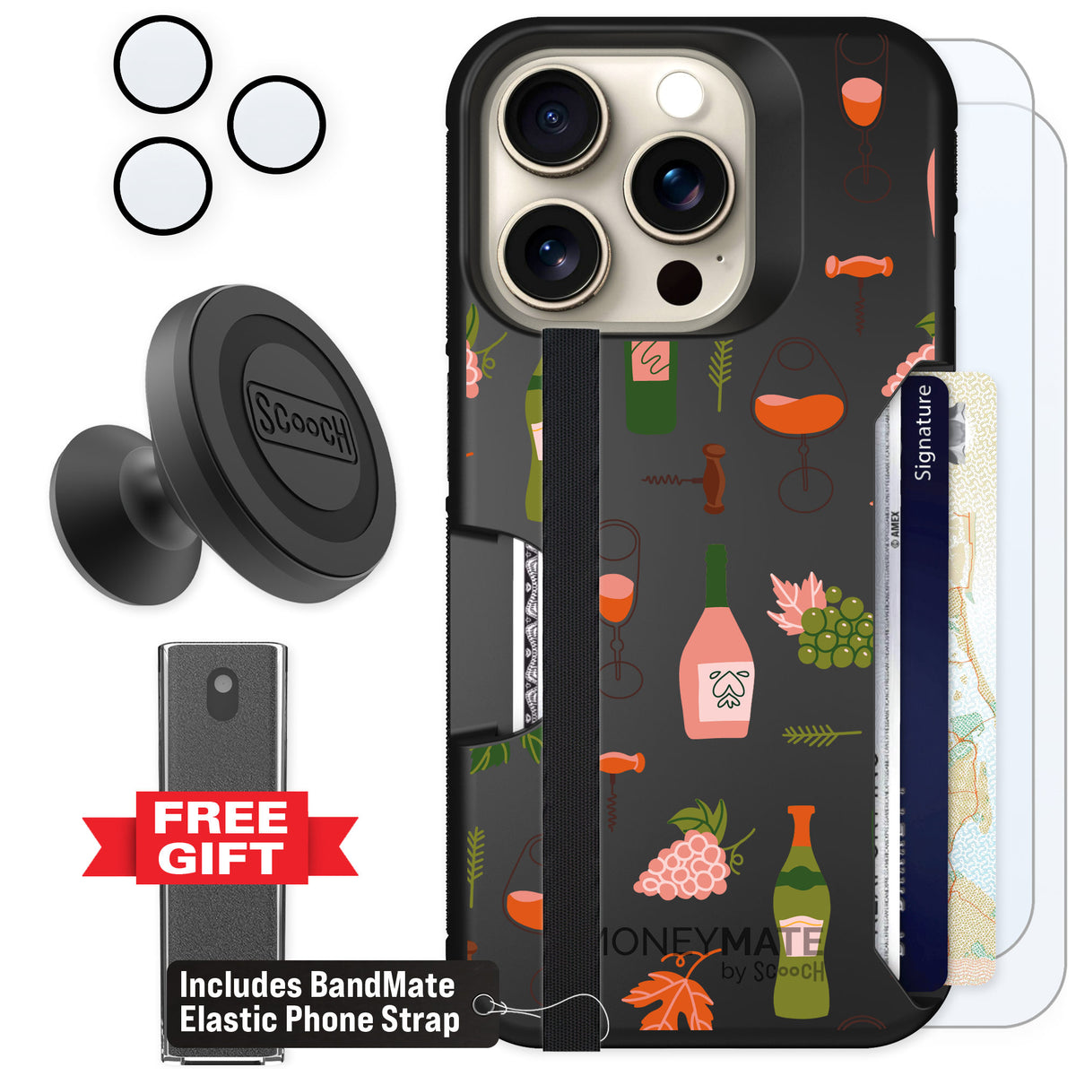 Scooch Moneymate Vino Vibes for iPhone 15 Pro β Defender Bundle