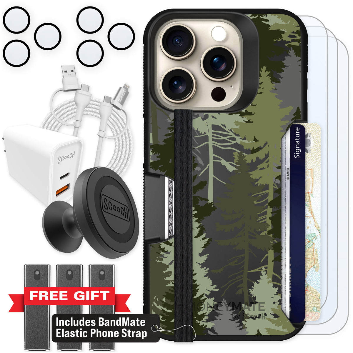 Scooch Moneymate Hidden Pines for iPhone 15 Pro β Ultimate Bundle