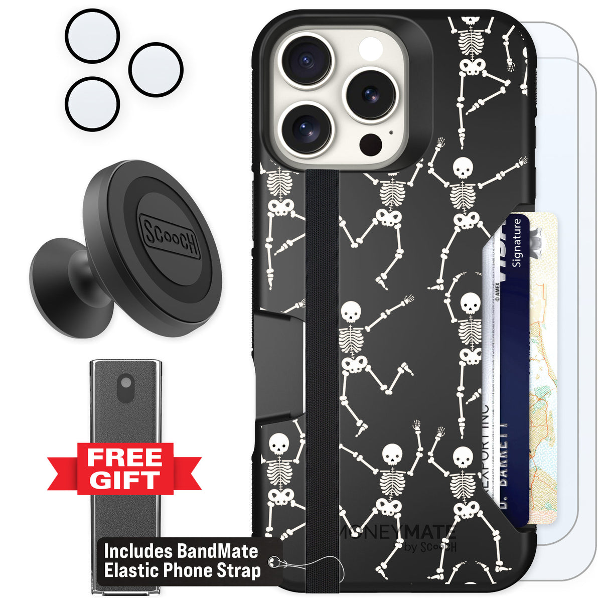 Scooch Moneymate Swinging Skeletons for iPhone 16 Pro Max β Defender Bundle