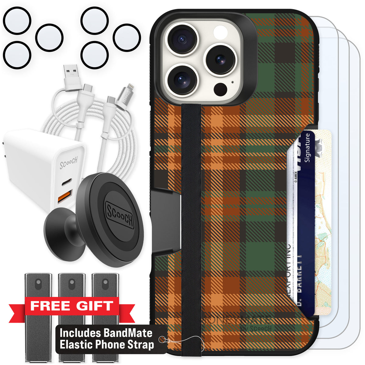 Scooch Moneymate Fall Flannel for iPhone 16 Pro Max β Ultimate Bundle