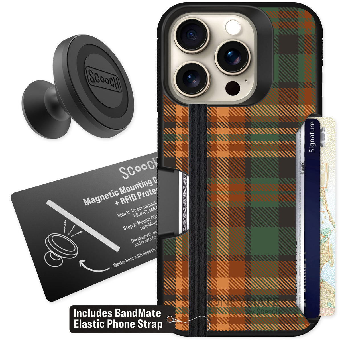 Scooch Moneymate Fall Flannel for iPhone 15 Pro β Starter Bundle