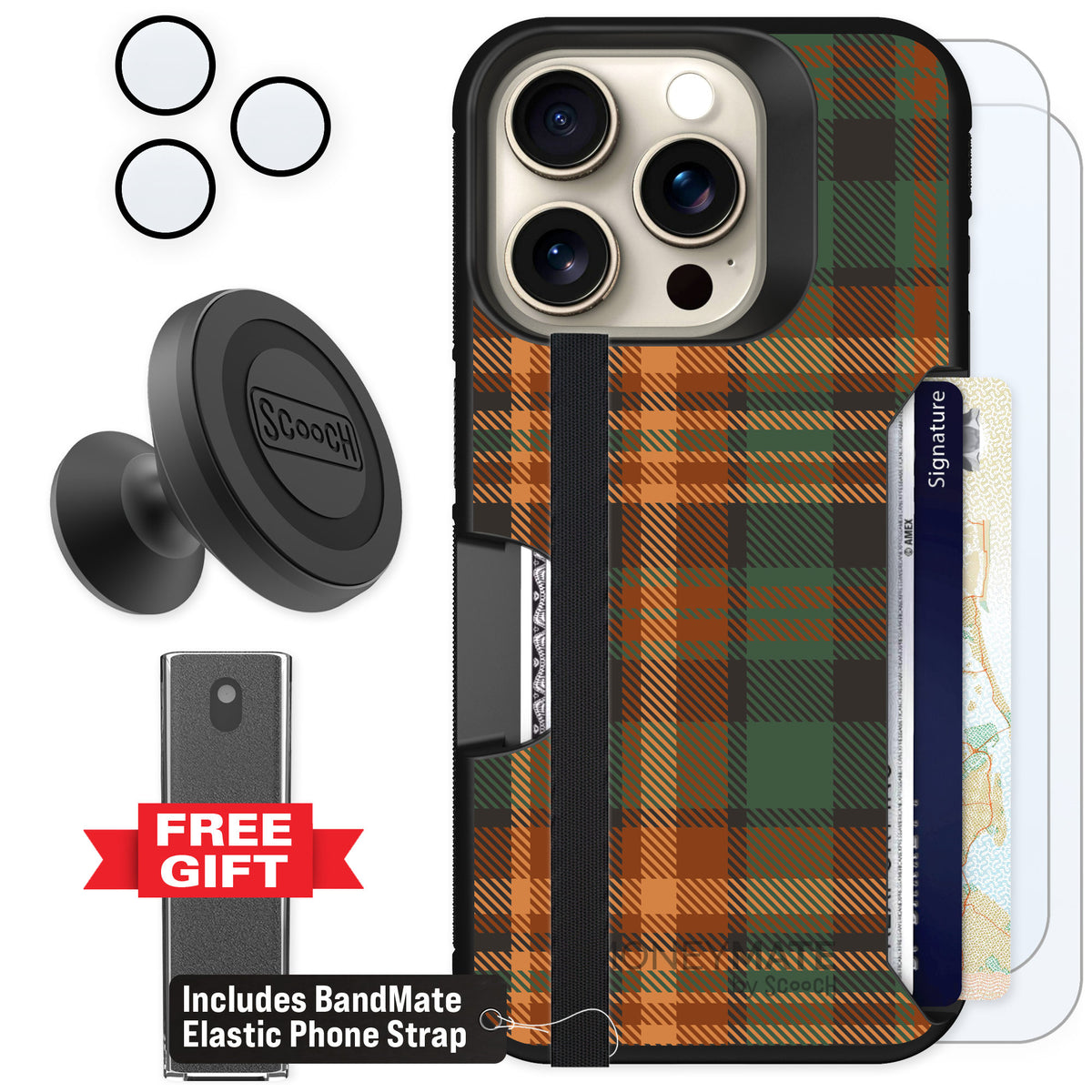 Scooch Moneymate Fall Flannel for iPhone 15 Pro β Defender Bundle