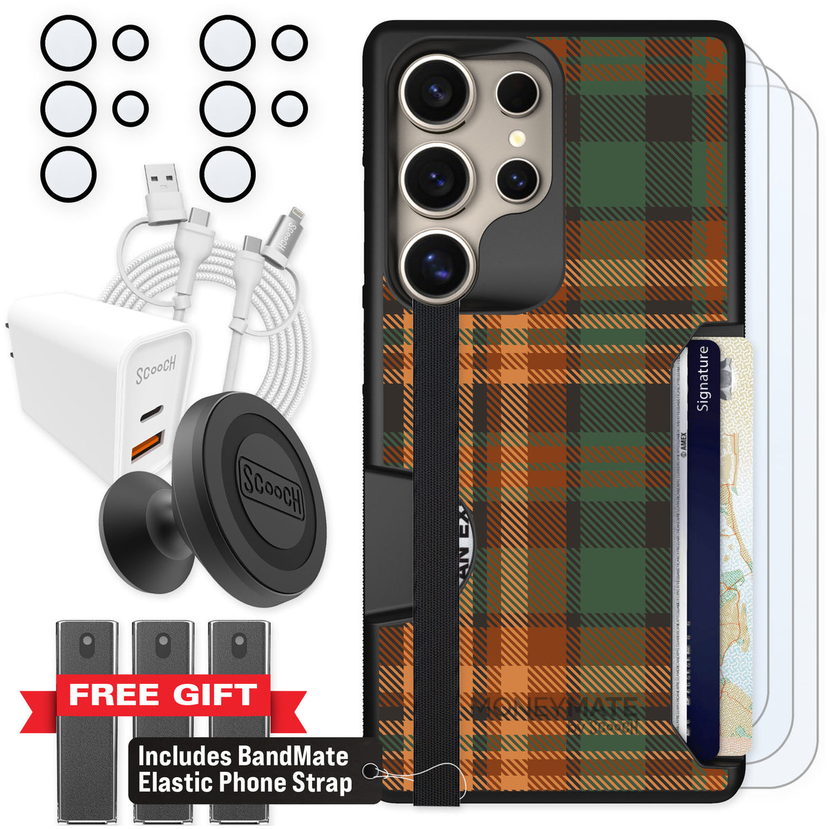 Scooch Moneymate Fall Flannel for Galaxy S25 Ultra β Ultimate Bundle