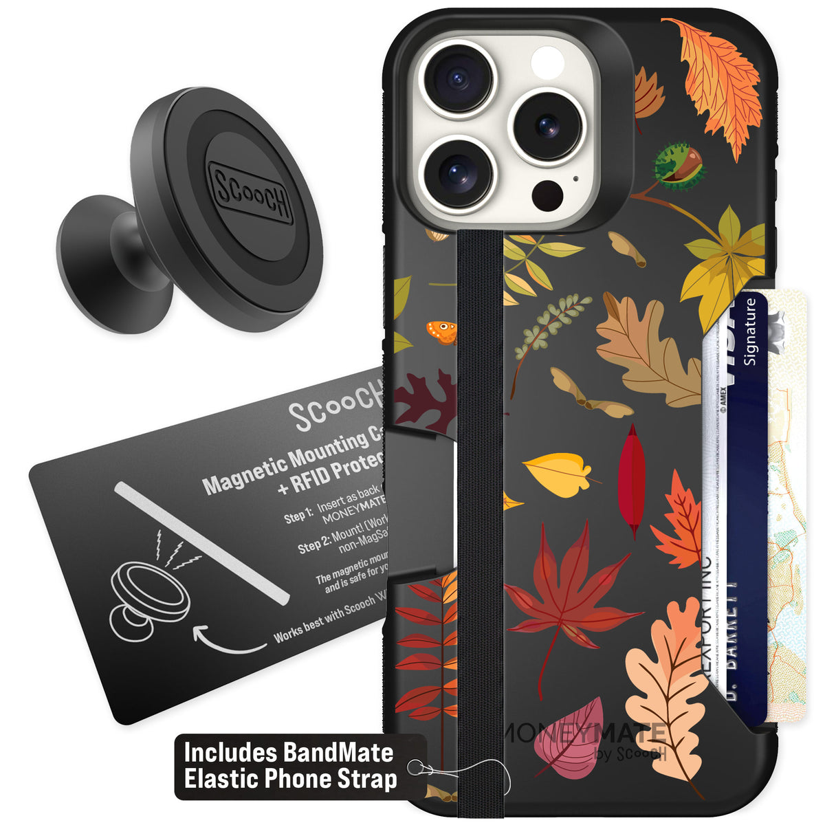 Scooch Moneymate Autumn Leaves for iPhone 16 Pro Max — Starter Bundle