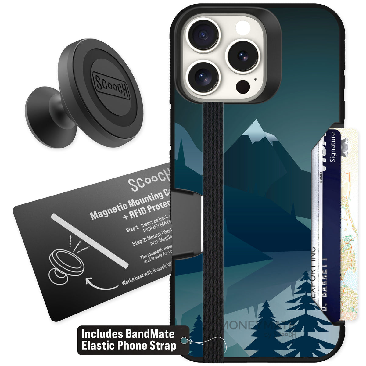 Scooch Moneymate Midnight Ridge for iPhone 16 Pro Max β Starter Bundle