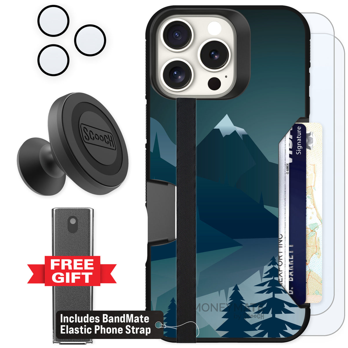 Scooch Moneymate Midnight Ridge for iPhone 16 Pro Max β Defender Bundle