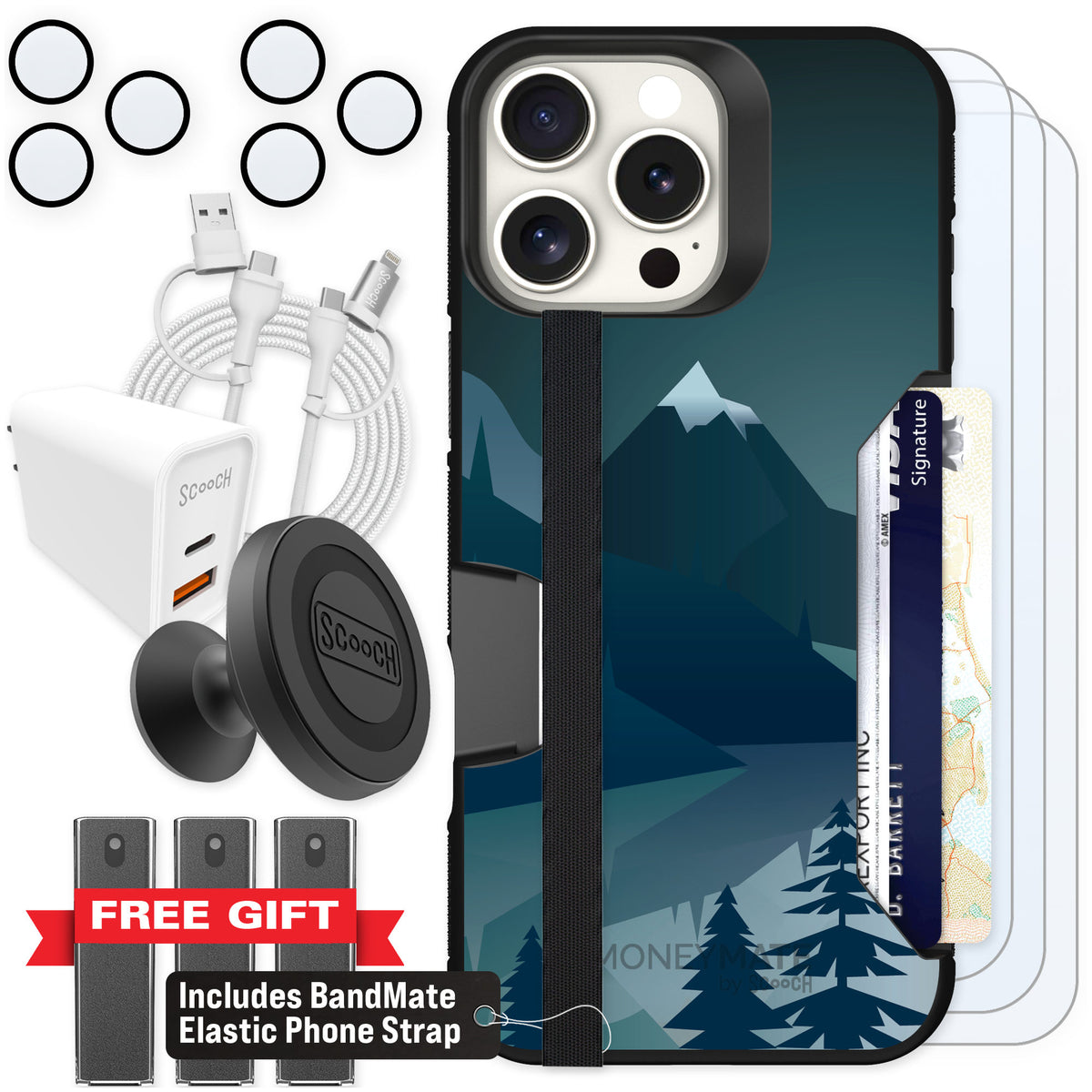 Scooch Moneymate Midnight Ridge for iPhone 16 Pro Max β Ultimate Bundle