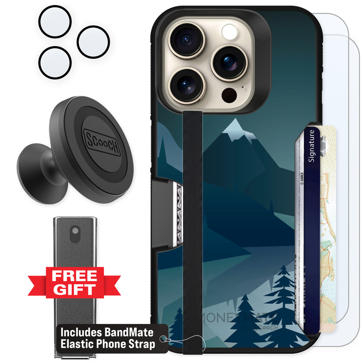 Scooch Moneymate Midnight Ridge for iPhone 15 Pro β Defender Bundle