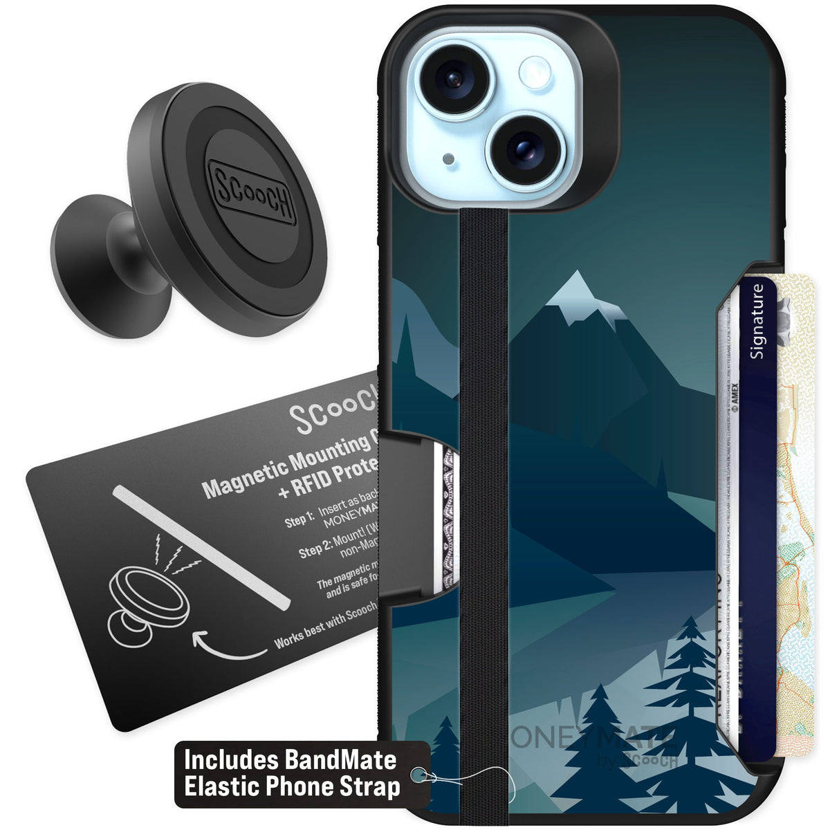 Scooch Moneymate Midnight Ridge for iPhone 15 β Starter Bundle